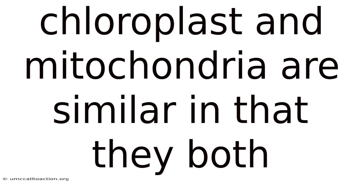 Chloroplast And Mitochondria Are Similar In That They Both
