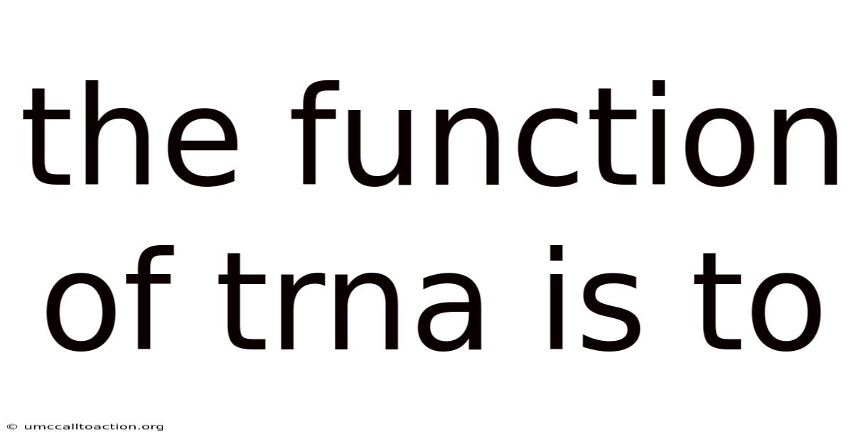 The Function Of Trna Is To